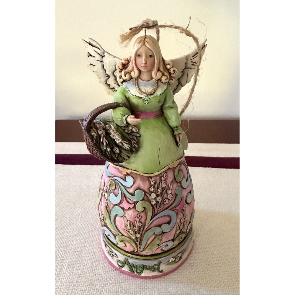 Jim Shore Heartwood Creek August Birthday Angel Figurine Gladiolus Peridot